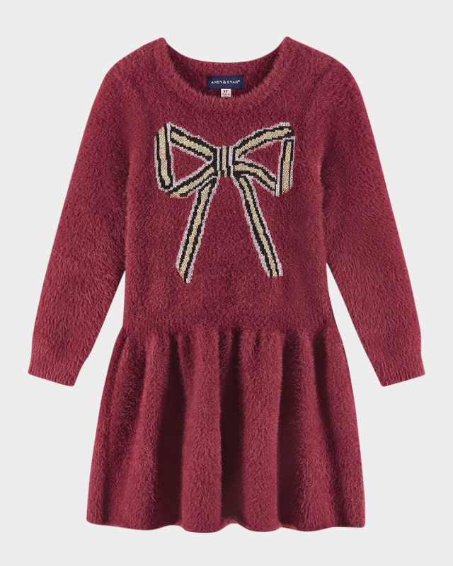 Girl's Sweater Dress W/ Bow Graphic, Size 2T-6X